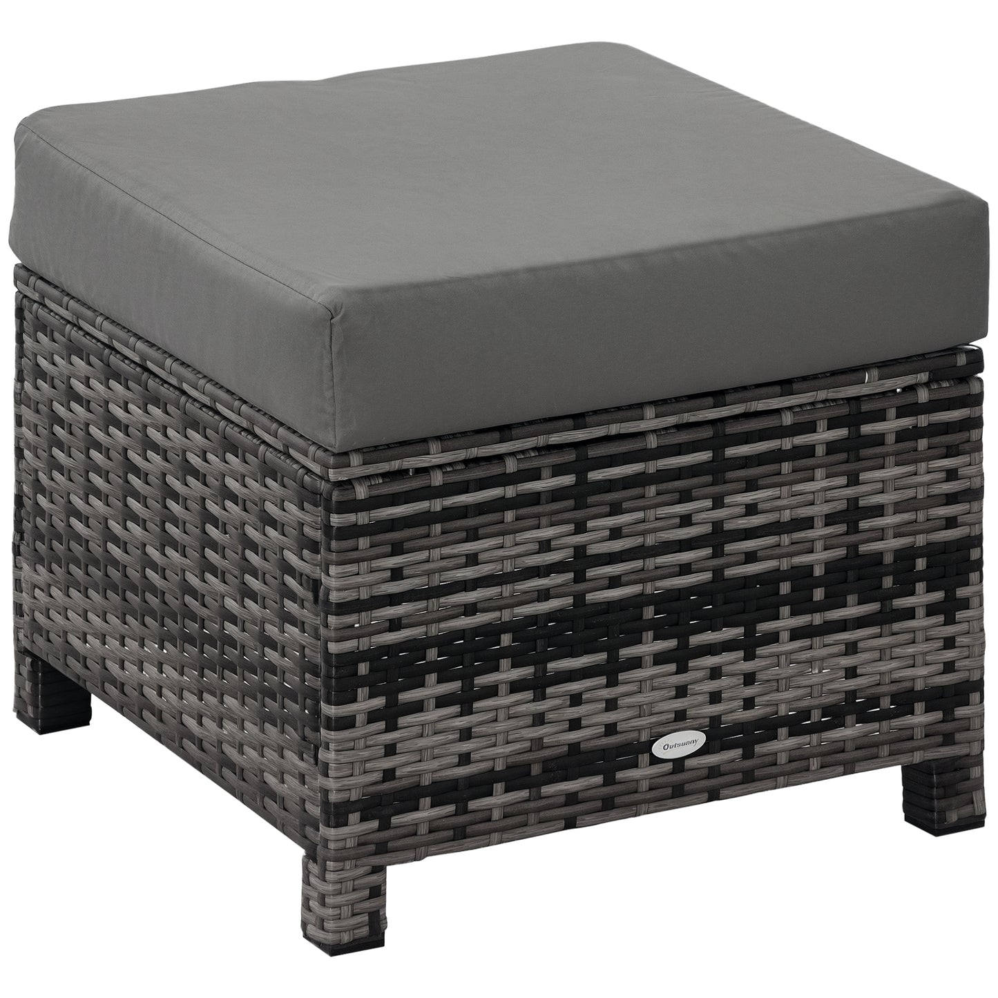 Patio Rattan Ottoman, Outdoor Wicker Footrest with Soft Cushion, Metal Frame for Backyard, Garden, and Poolside, Grey