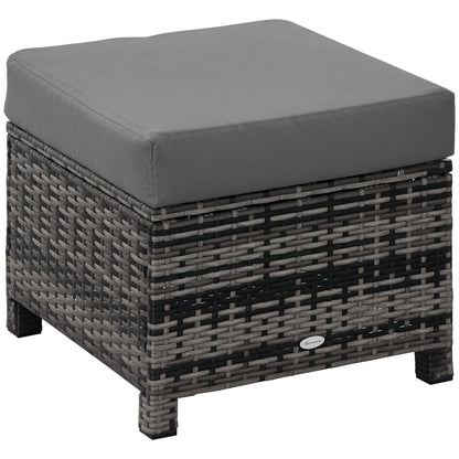 Patio Rattan Ottoman, Outdoor Wicker Footrest with Soft Cushion, Metal Frame for Backyard, Garden, and Poolside, Grey