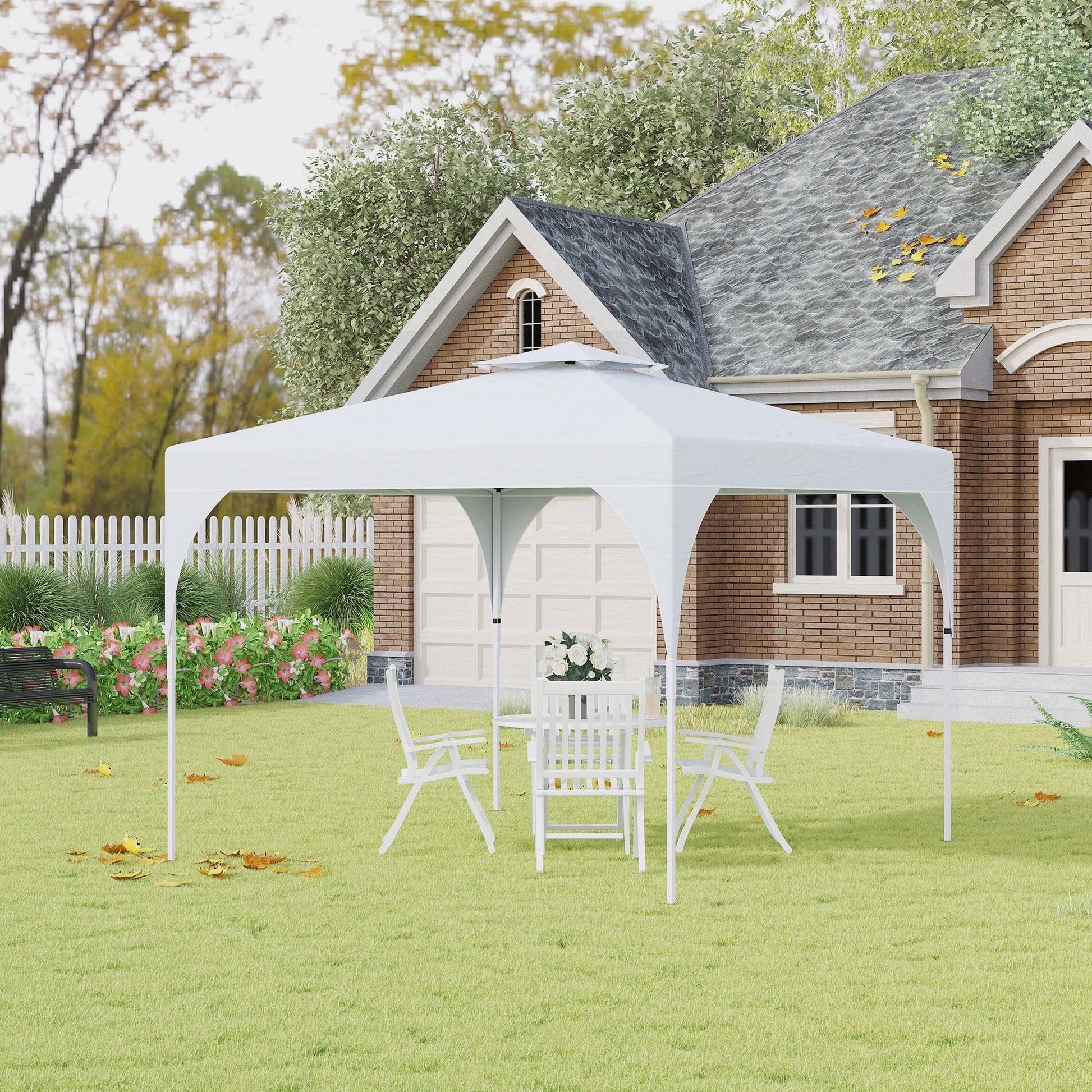 10'x10' Pop Up Canopy, Easy Set Up Party Tent with 2 Tier Vented Roof and Carrying Bag for Outdoor, Garden, Camping, White