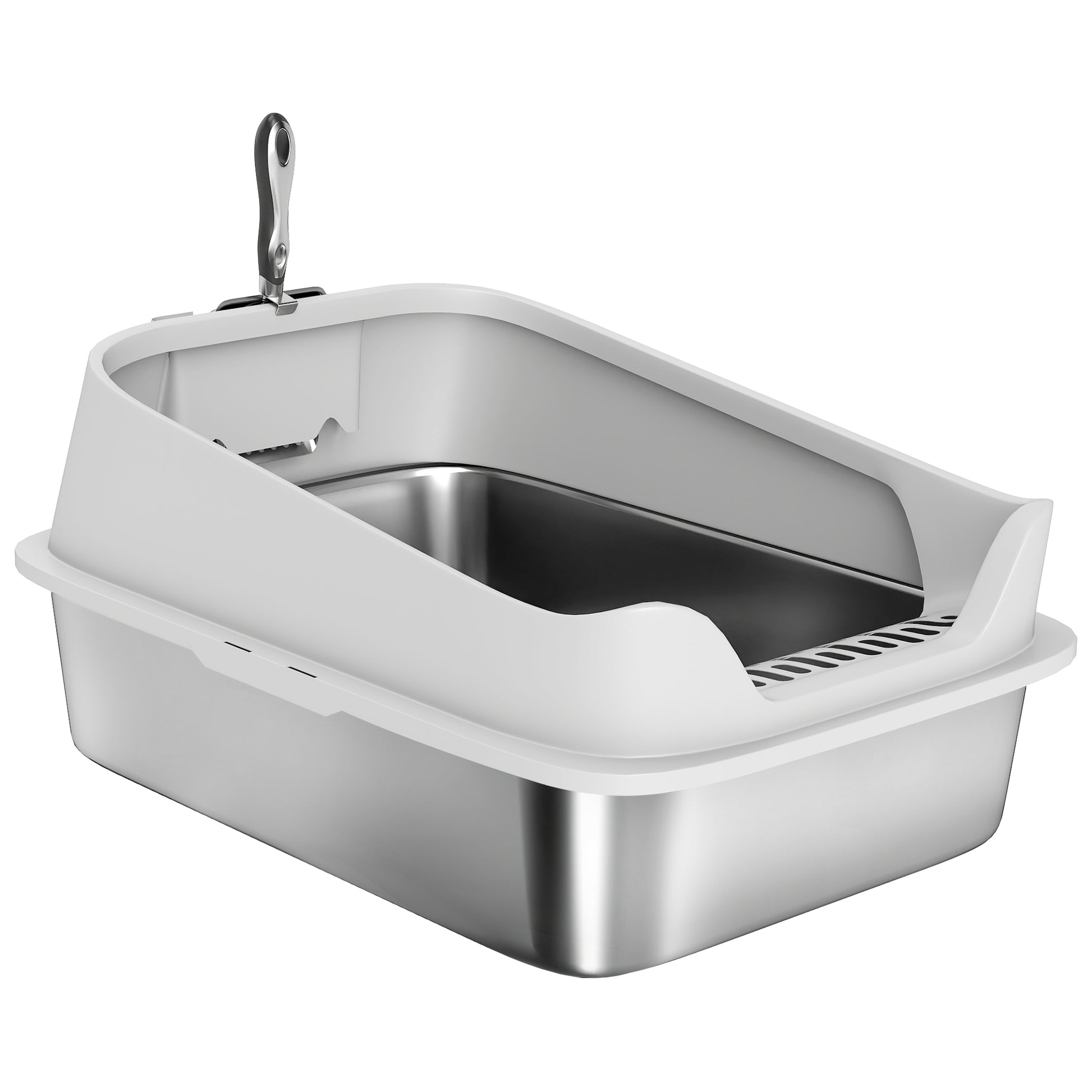 Cat Litter Box Stainless Steel with Metal Litter Scoop, Never Absorbs Odors, Anti Leakage, 24" x 16" x 12", Grey