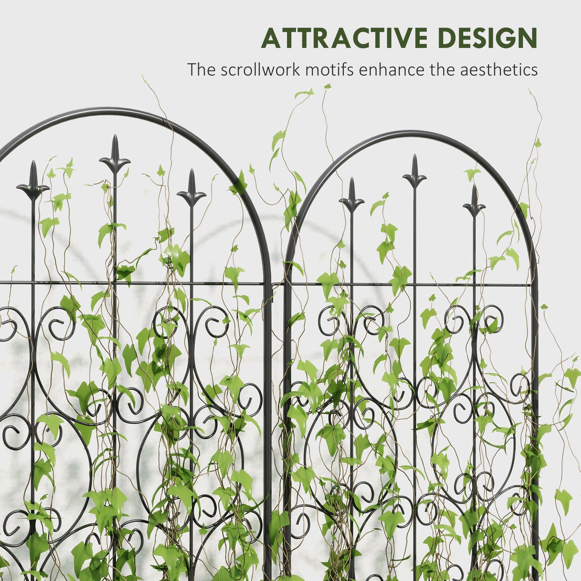 Set of 2 Metal Garden Trellis, Decorative Trellis Panels, Scrollwork Design, 150 x 50 cm, Black