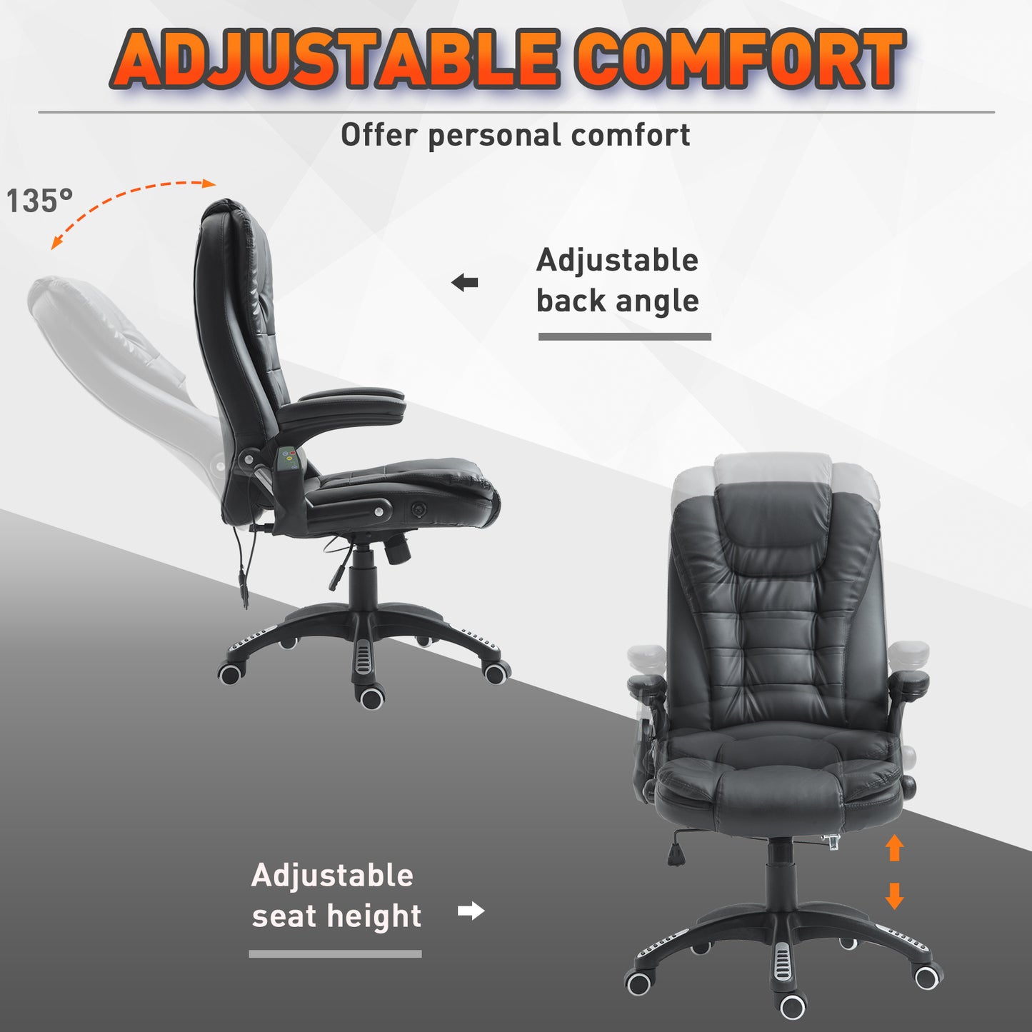 Executive Office Chairs Heated Massage High Back Reclining Office Chair Swivel Leather Adjustable Vibrating Furniture Black