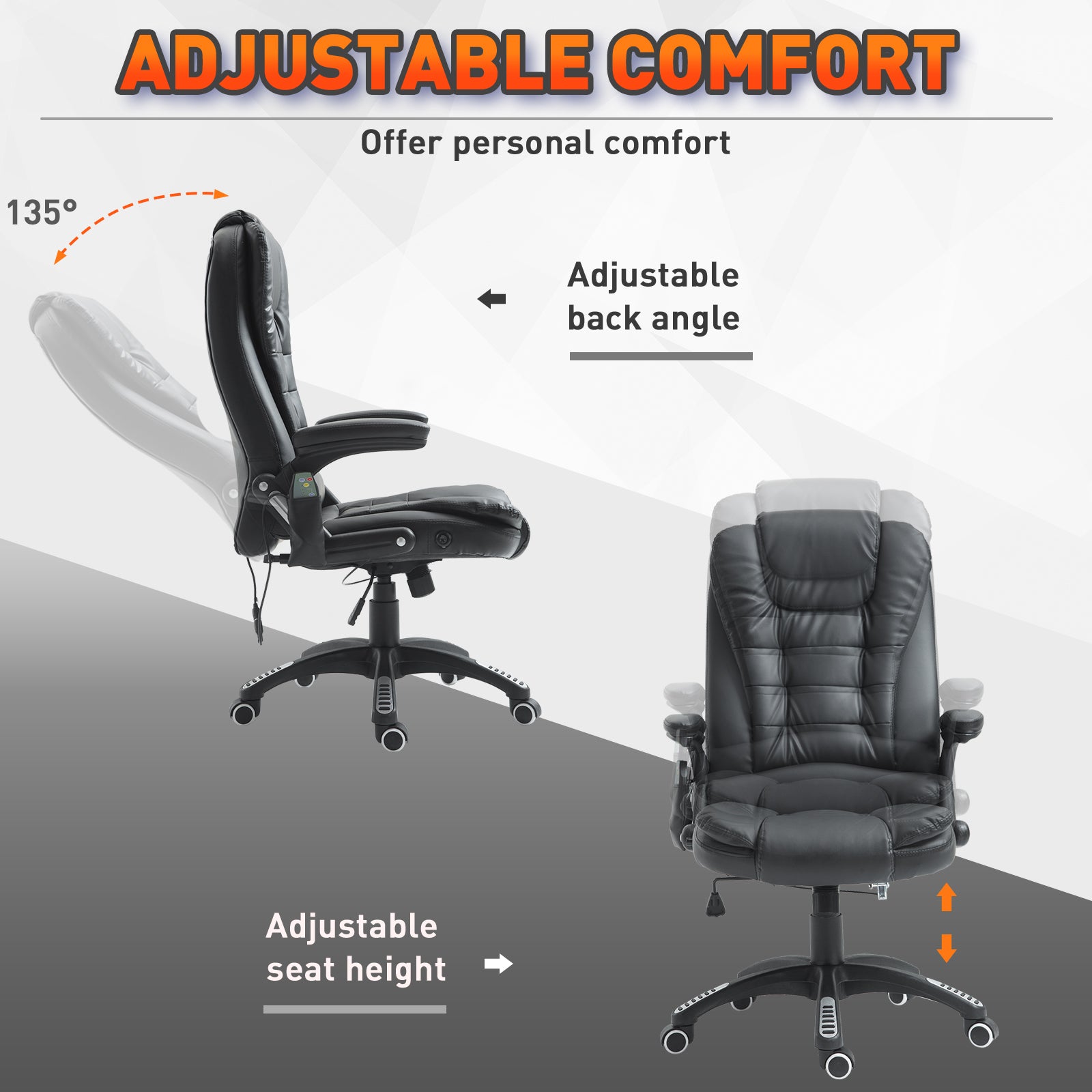 Executive Office Chairs Heated Massage High Back Reclining Office Chair Swivel Leather Adjustable Vibrating Furniture Black