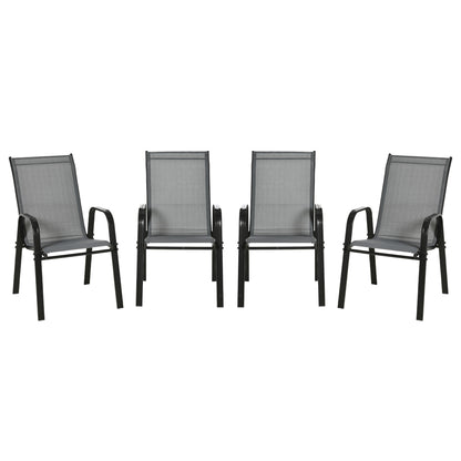 Set of 4 Outdoor Dining Chairs, Heavy Duty Stackable Patio Dining Set with Armrests for Balcony Garden, Dark Grey