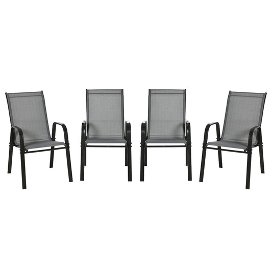 Set of 4 Outdoor Dining Chairs, Heavy Duty Stackable Patio Dining Set with Armrests for Balcony Garden, Dark Grey