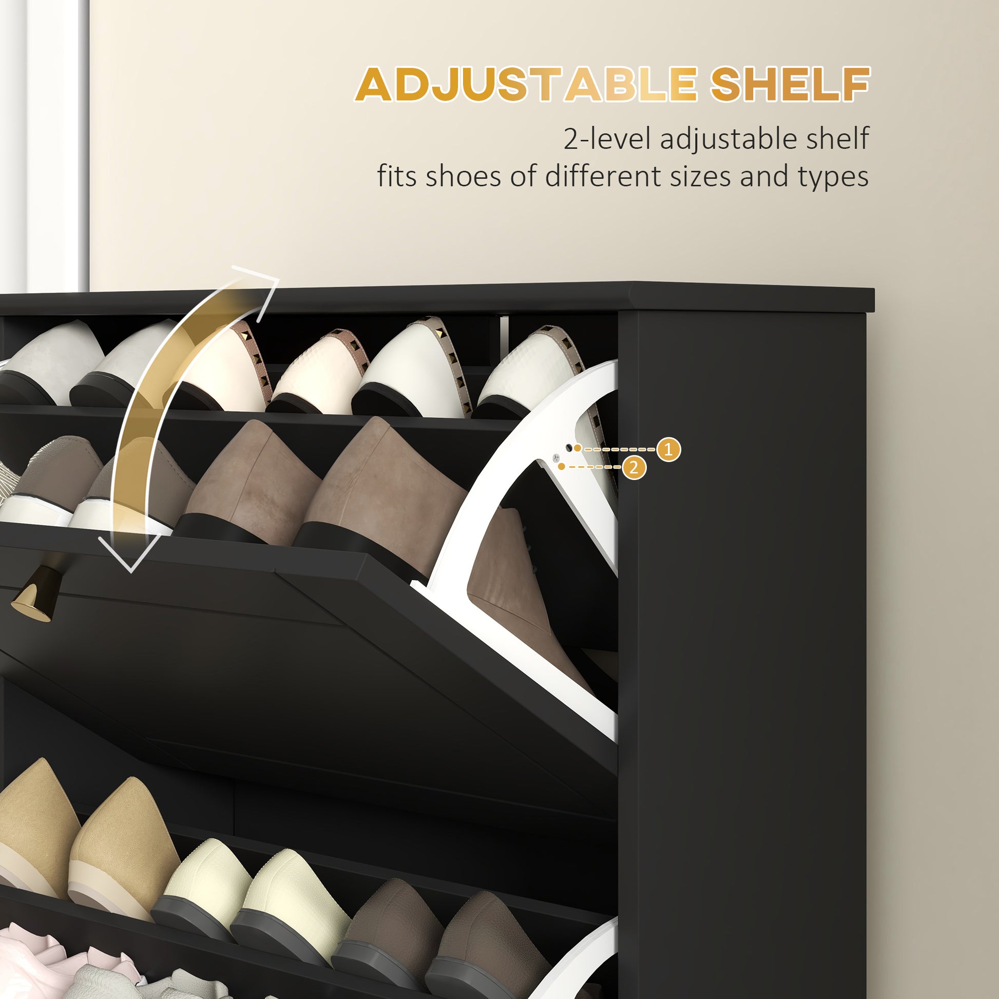 Narrow Shoe Storage with 3 Flip Drawers and Adjustable Shelves, Shoe Cabinet Organizer for 12 Pairs of Shoes, Black