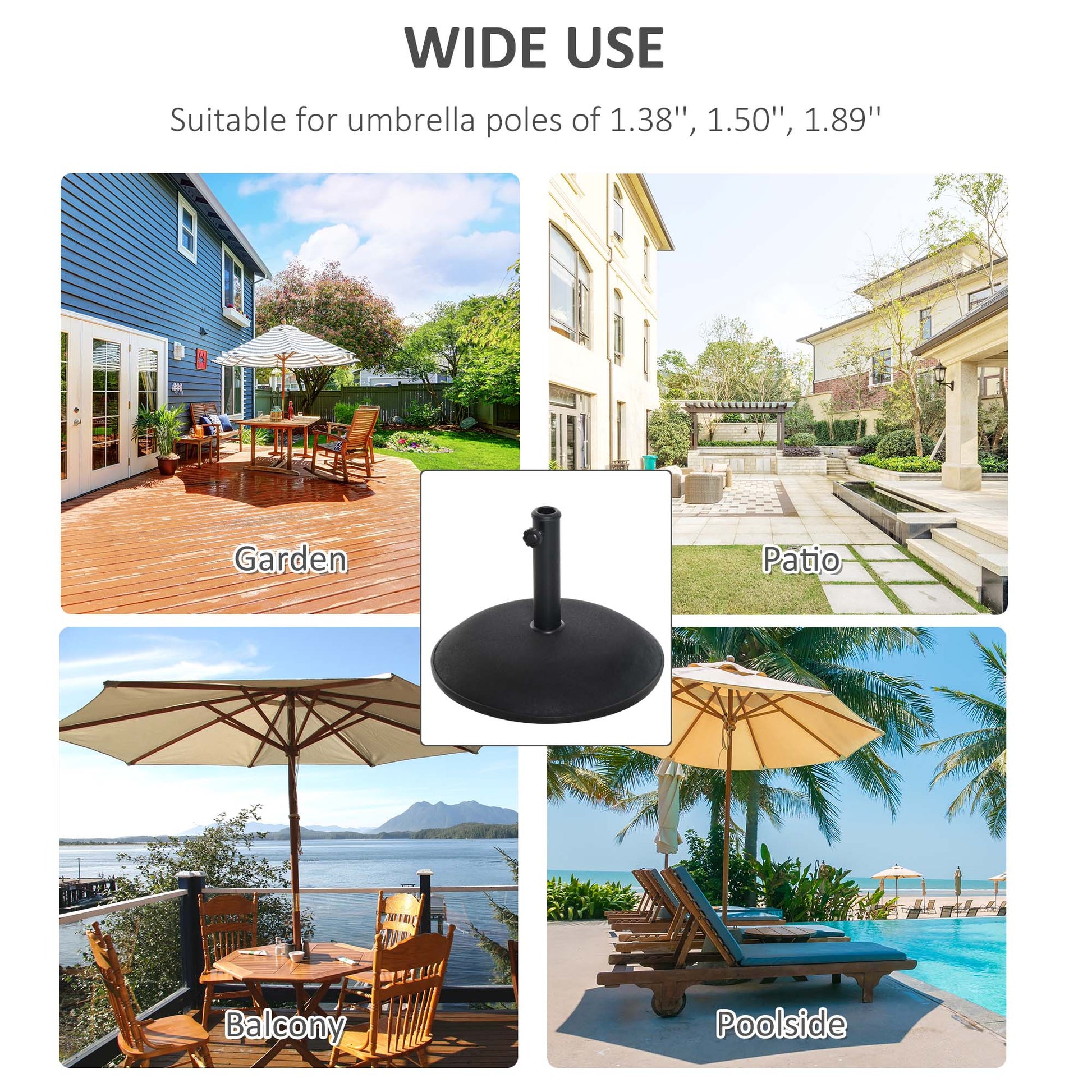 55 lbs Cement Round Umbrella Base Holder 20" Heavy Duty Parasol Stand for Patio, Outdoor, Backyard, Black