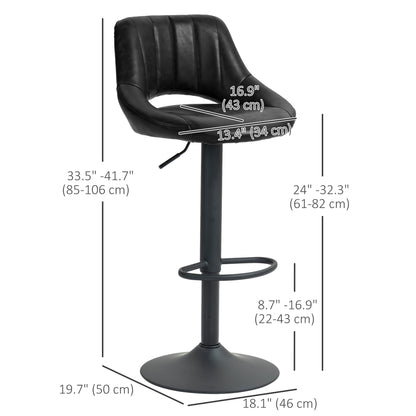 Swivel Bar Stools Set of 2, Faux Leather Upholstered Counter Height Barstools with Round Metal Base