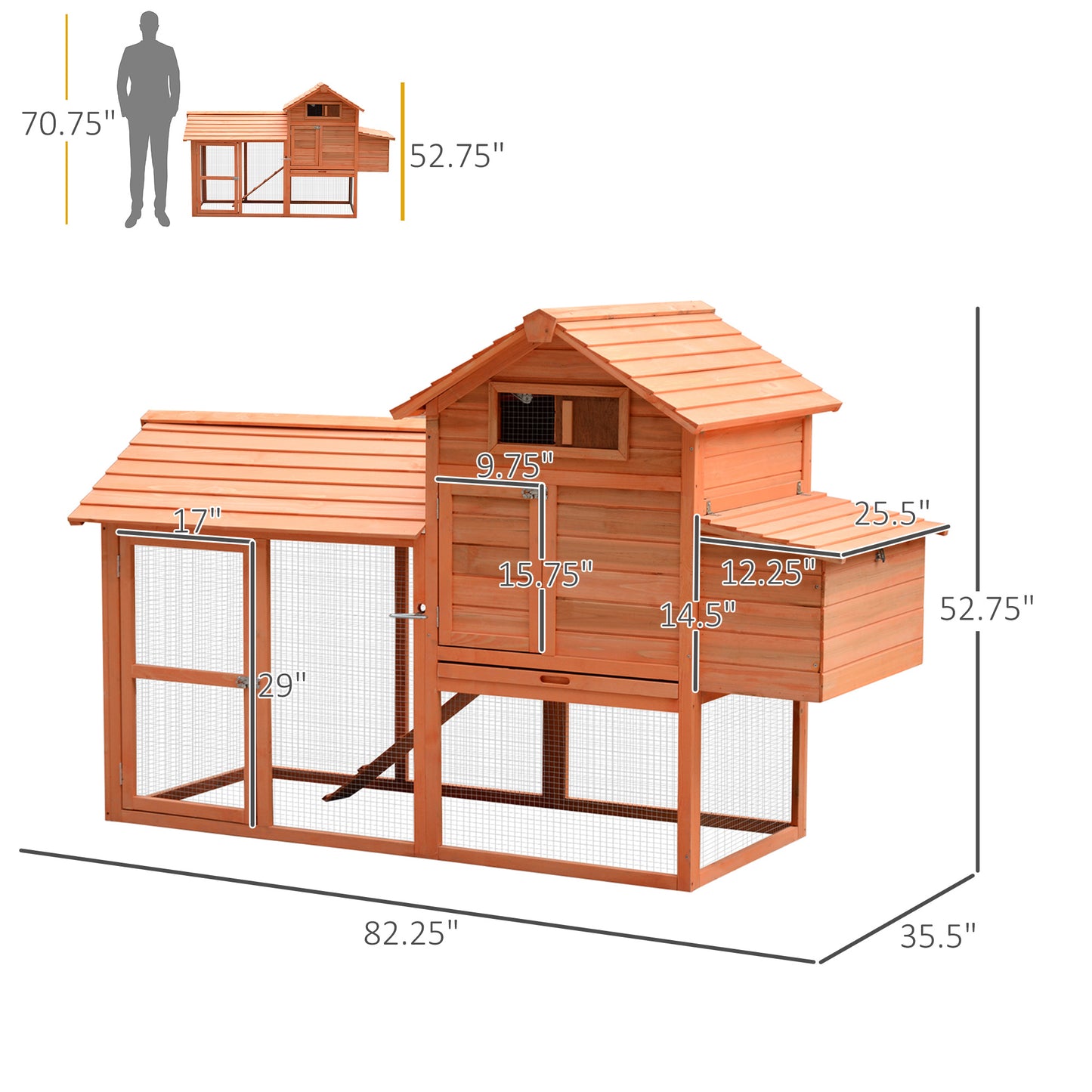82" Deluxe Chicken Coop Wooden Hen House Rabbit Hutch Poultry Cage Pen Backyard with Run and Nesting Box