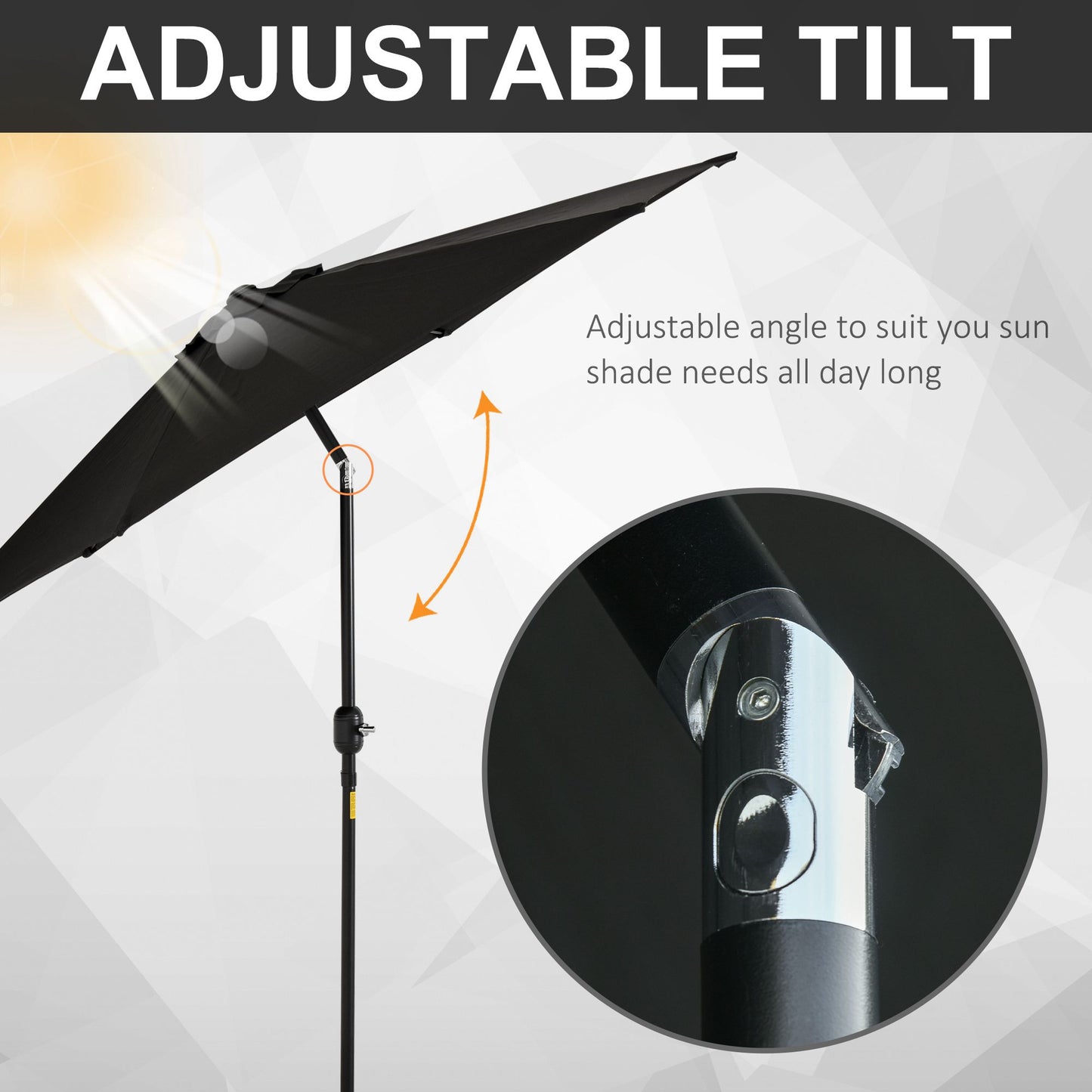 8.5' Round Aluminum Patio Umbrella Garden Parasol Market Sunshade Tilt Canopy w/ 6 Ribs, Crank Handle, Black