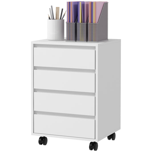 4 Drawer File Cabinet, Vertical Filing Cabinet with Wheels, Modern Printer Stand for Home Office, White