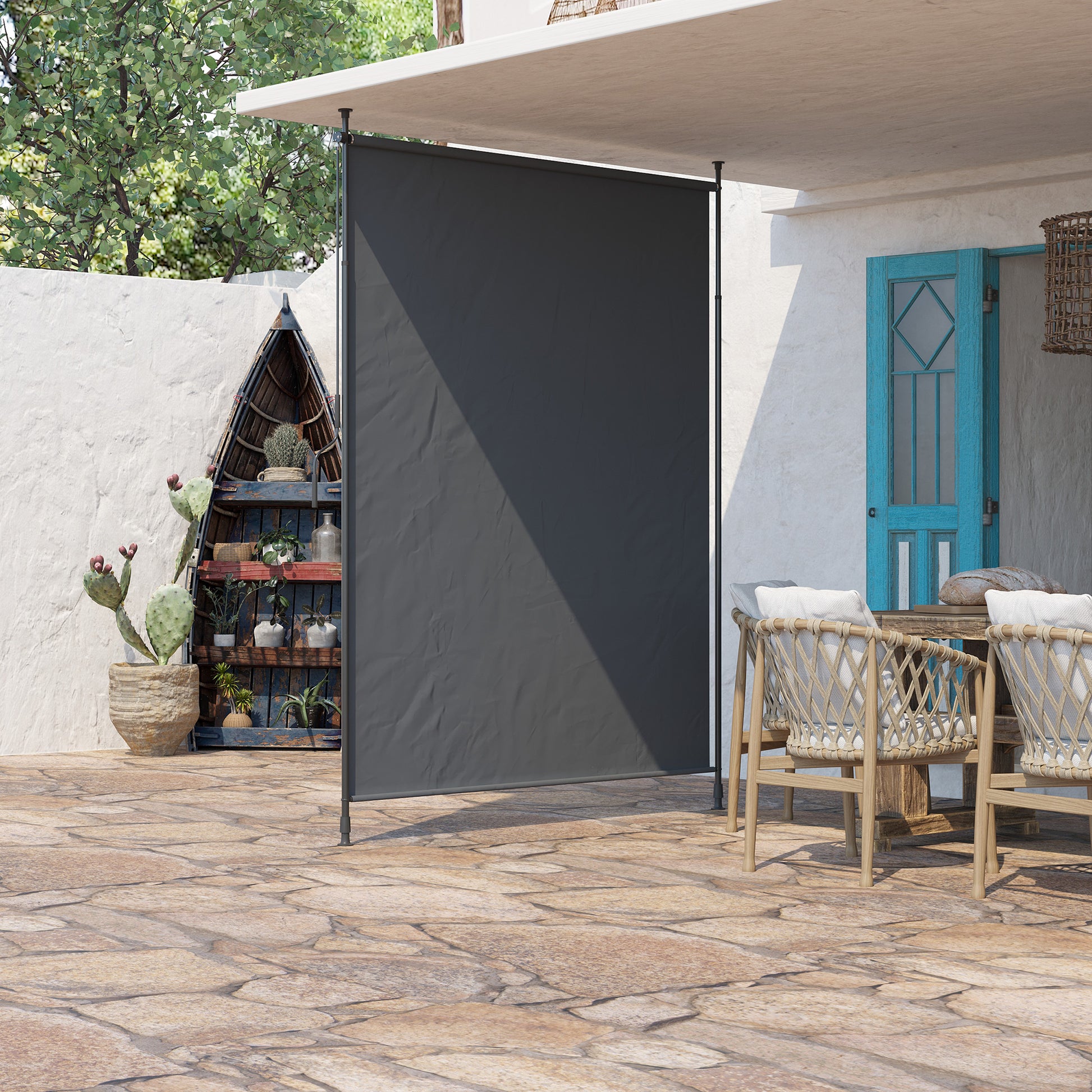 7' x 10' Retractable Patio Awning, Manual Outdoor Privacy Screen with UPF40+ & Water-Resistant Fabric, Grey