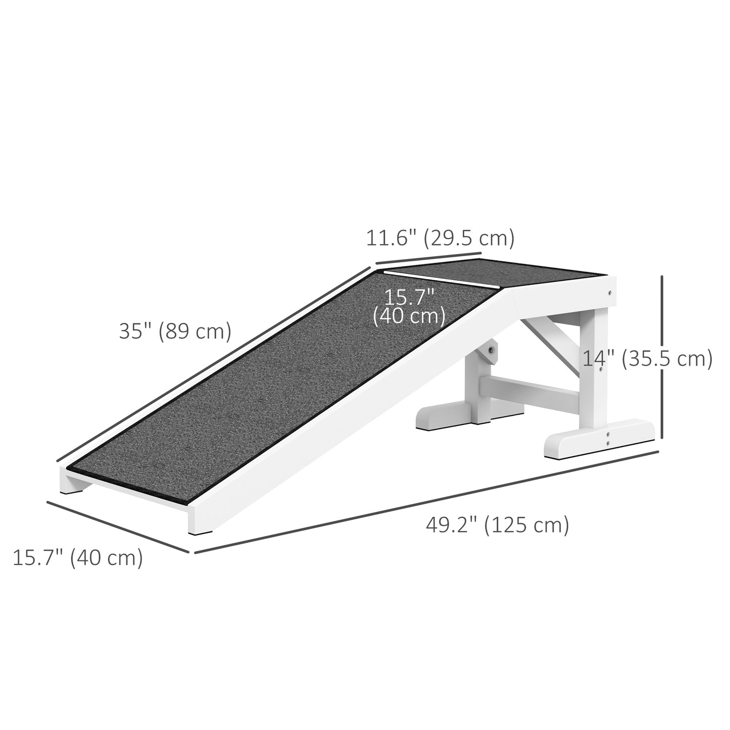 Pet Ramp, Bed Steps for Dogs Cats with Non-slip Carpet, 49"L x 16"W x 14"H, White Grey