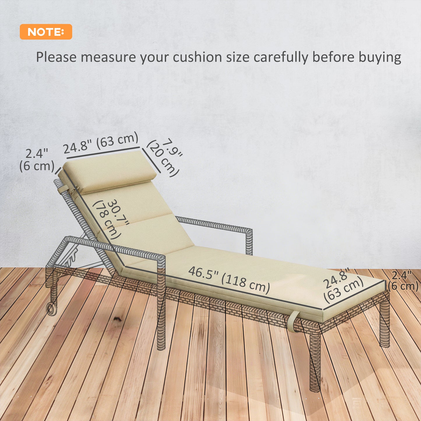 Patio Chaise Lounge Chair Cushions Replacement Sun Lounger Pads with Headrest and Ties, Set of 2, Beige