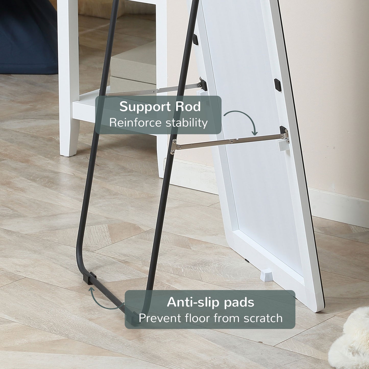 63"x18" Full Length Mirror, Floor Standing, Wall-Mounted or Leaning Against Wall Tall Mirror w/Support Frame, Rectangular Full Body Mirror for Bedroom, Living Room, Silver