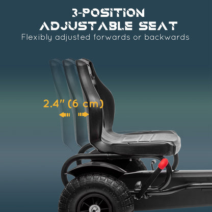 Aosom Pedal Go Kart for Kids, Pedal Car with Adjustable Bucket, Handbrake, 4 Rubber Wheels Powered Ride, Black