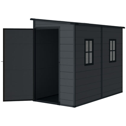 4.3' x 8' Outdoor Storage Shed with Floor, Garden Shed with Lockable Doors and Windows, Dark Grey