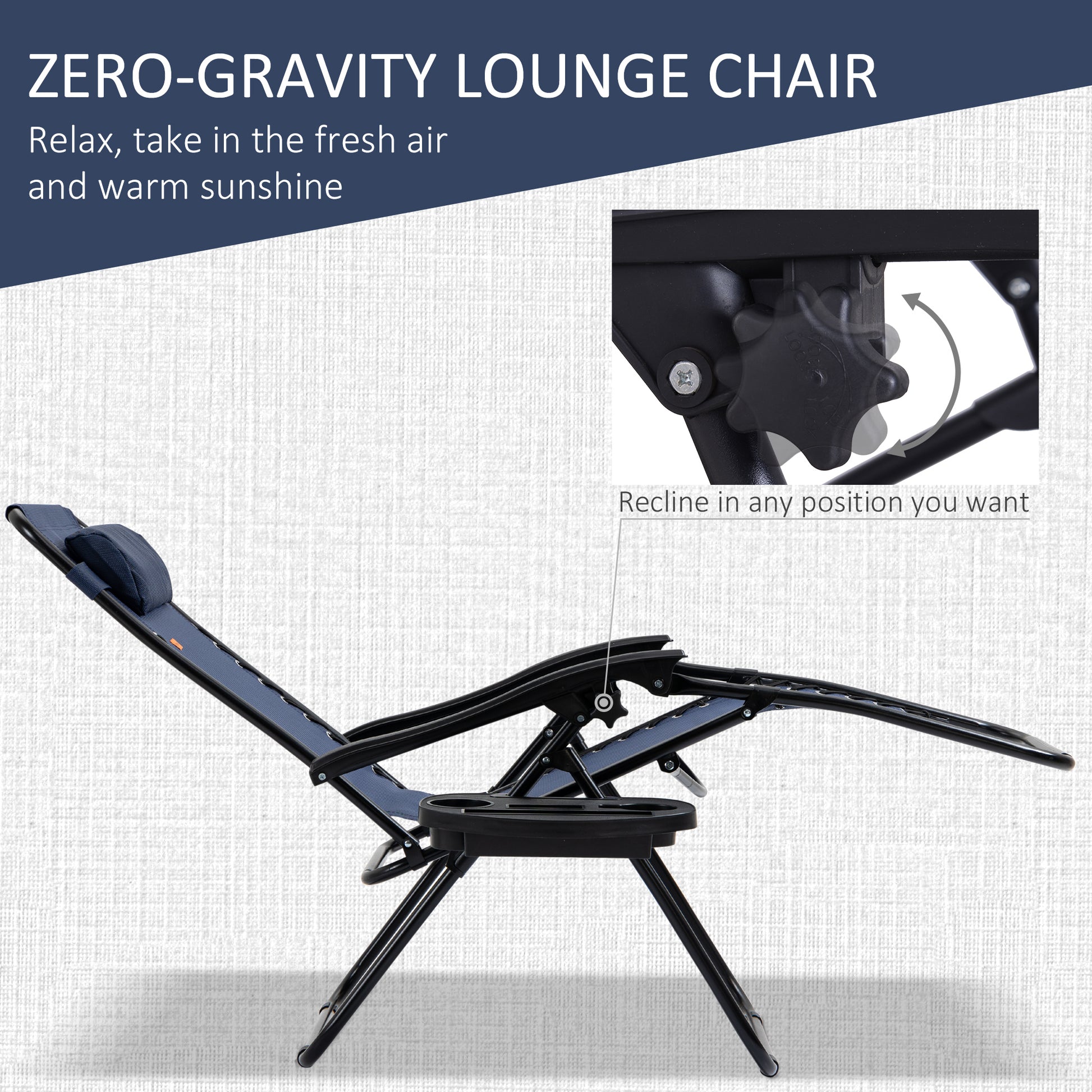 Zero Gravity Chair Set of 2 Patio Chair with Side Table Cupholders and Pillows for Pool, Backyard, Lawn, Beach, Blue