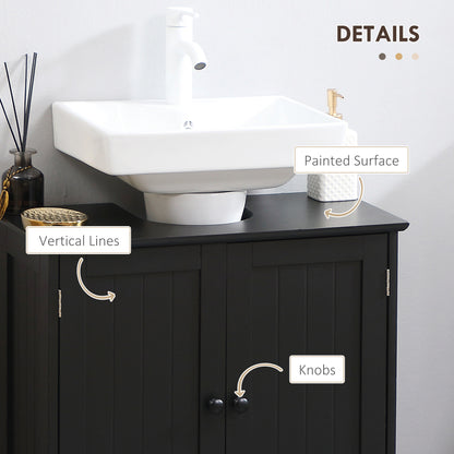 Bathroom Vanity, 24" Pedestal Sink Bathroom Vanity Furniture with 2 Doors and Shelf, Black