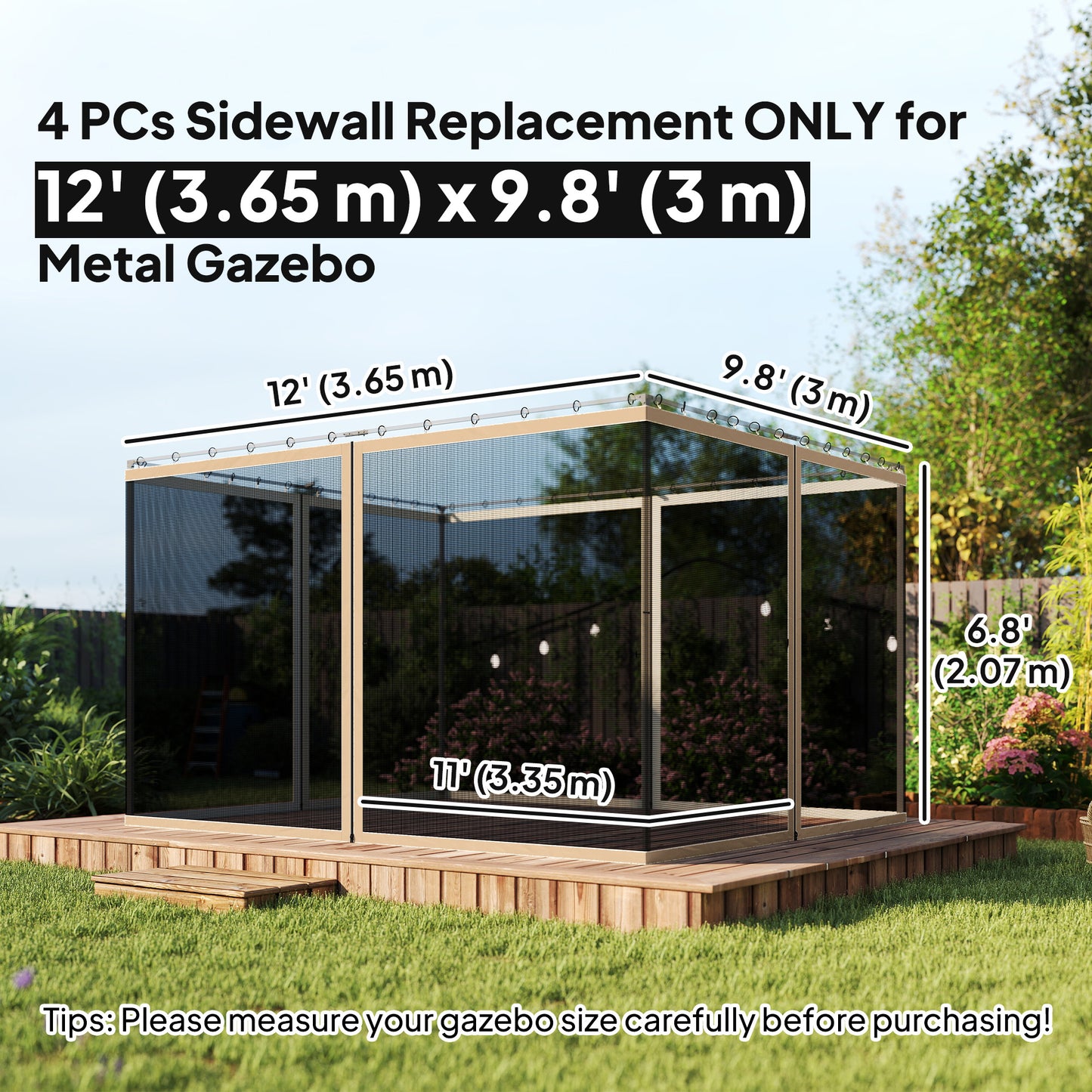 Replacement Mosquito Netting for Gazebo 10' x 12' Black Screen Walls for Canopy with Zippers, Beige