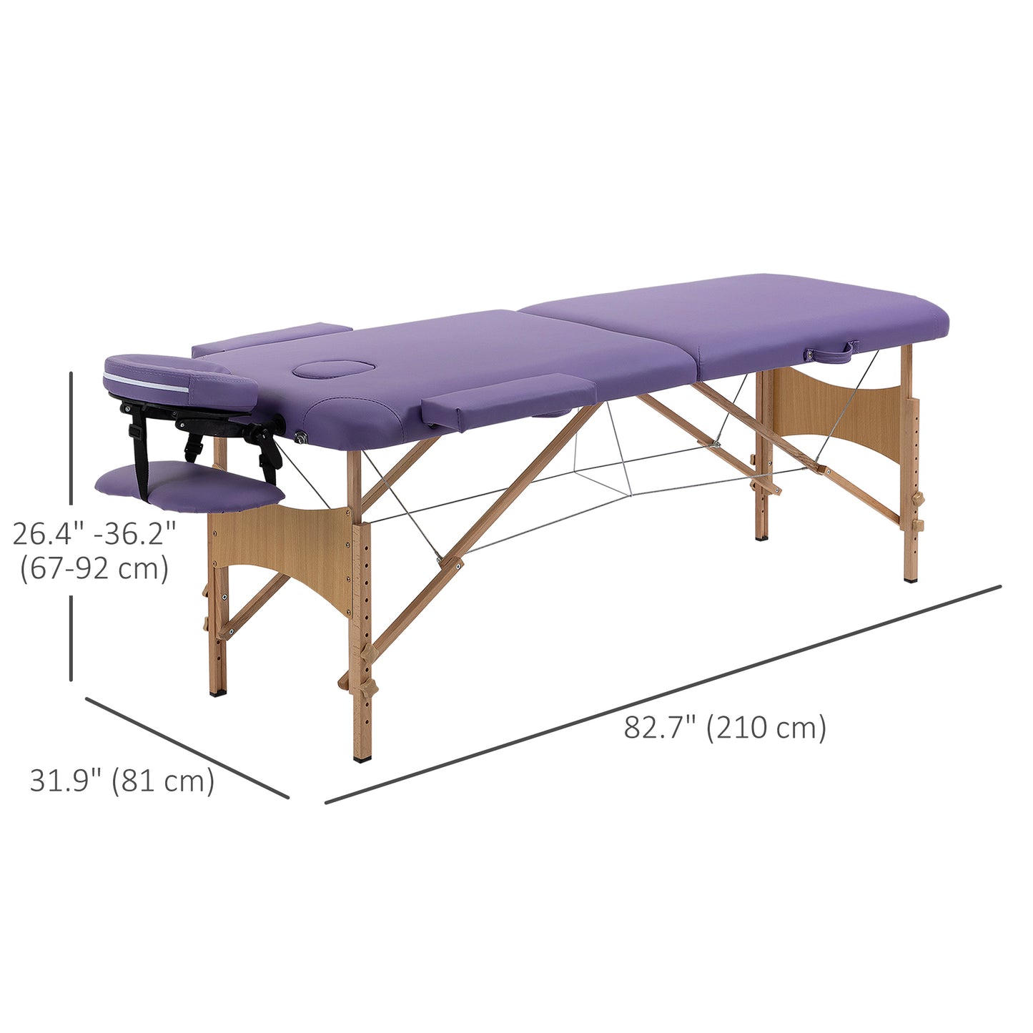 83 Inch Portable Folding Massage Table, Height Adjustable Professional Salon Spa Facial Couch Bed with Free Carrying Case, Headrest, Armrests, Purple