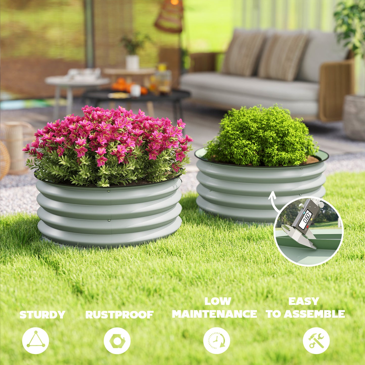 Set of 2 Raised Garden Bed, Metal Planter Box with Safety Edging, Easy-to-assemble Stock Tank, Green