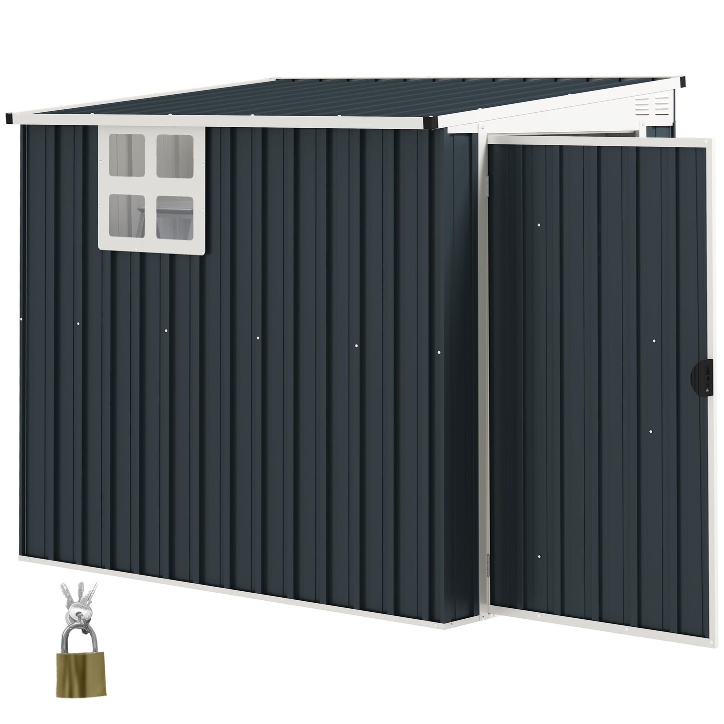 4' x 6' Outdoor Storage Shed, Metal Garden Shed with Window, 2 Vents and Lockable Door, Durable Backyard Tool Storage House for Garden and Patio Use