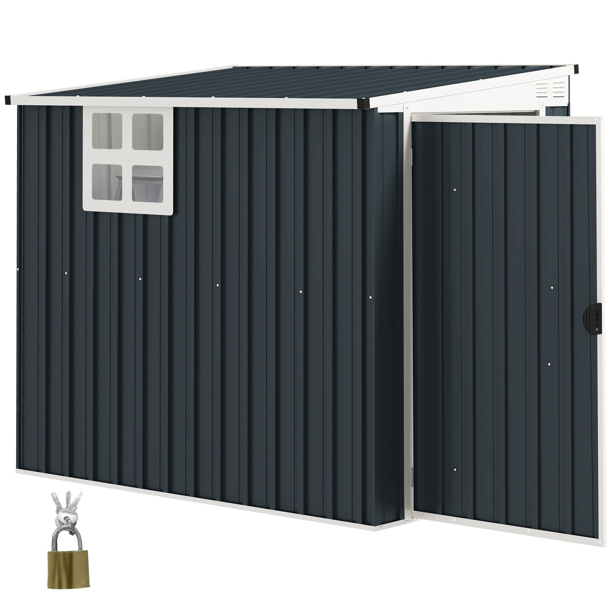 4' x 6' Outdoor Storage Shed, Metal Garden Shed with Window, 2 Vents and Lockable Door, Durable Backyard Tool Storage House for Garden and Patio Use