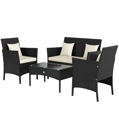 4-Piece Rattan Outdoor Furniture Set Patio Furniture Set with Coffee Table 22.8" W x 21.7" D x 33.5" H Black & Cream