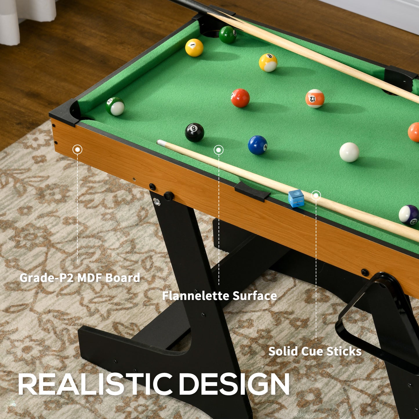 Soozier 38" Mini Pool Table Set Tabletop Billiards Game with Easy Folding for Storage, with Balls, Cues, Chalk, Brush