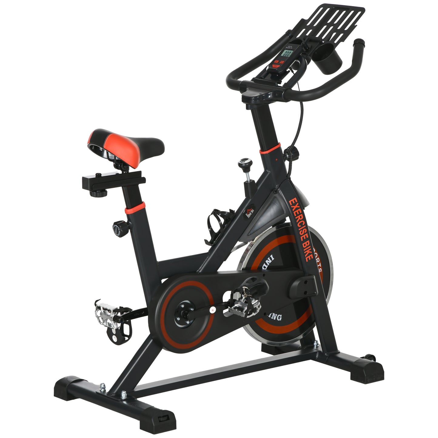 Soozier Adjustable Upright Stationary Exercise Bike w/ LCD Display, Indoor Cycling Bike for Home w/ Adjustable Resistance, Red