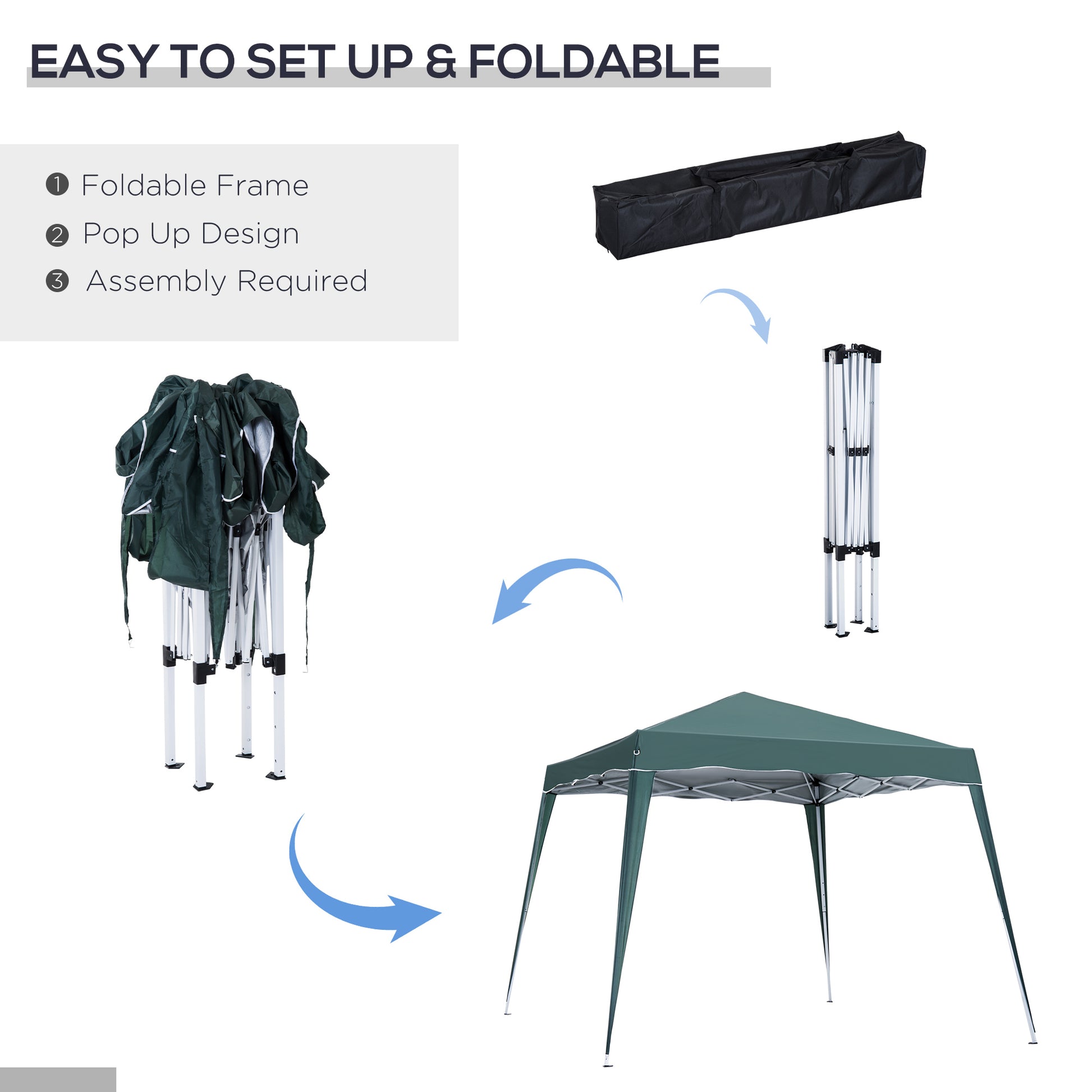 8' x 8' Pop Up Canopy, Outdoor Foldable Tent, Portable Canopy Tent with Carrying Bag for Camping, Party, Picnic, Green