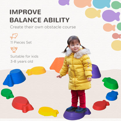 11pcs Balance Stepping Stones for Kids, Fish Style Non-slip Obstacle Course, Larger Size Stackable Balance Blocks Indoor Outdoor