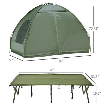 All in 1 Camping Combo Portable Folding Camping Tent Cot Air Mattress w/ Carry Bag and Pump Hiking Shelter Sleeping Bed Dark Green