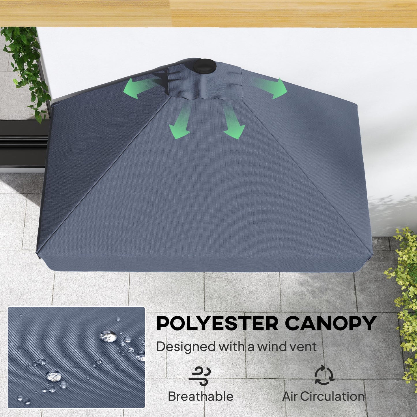 7.5ft Half Umbrella Semi Patio Parasol with Crank Handle, Top Vent for Garden, Balcony- NO BASE INCLUDED, Dark Blue
