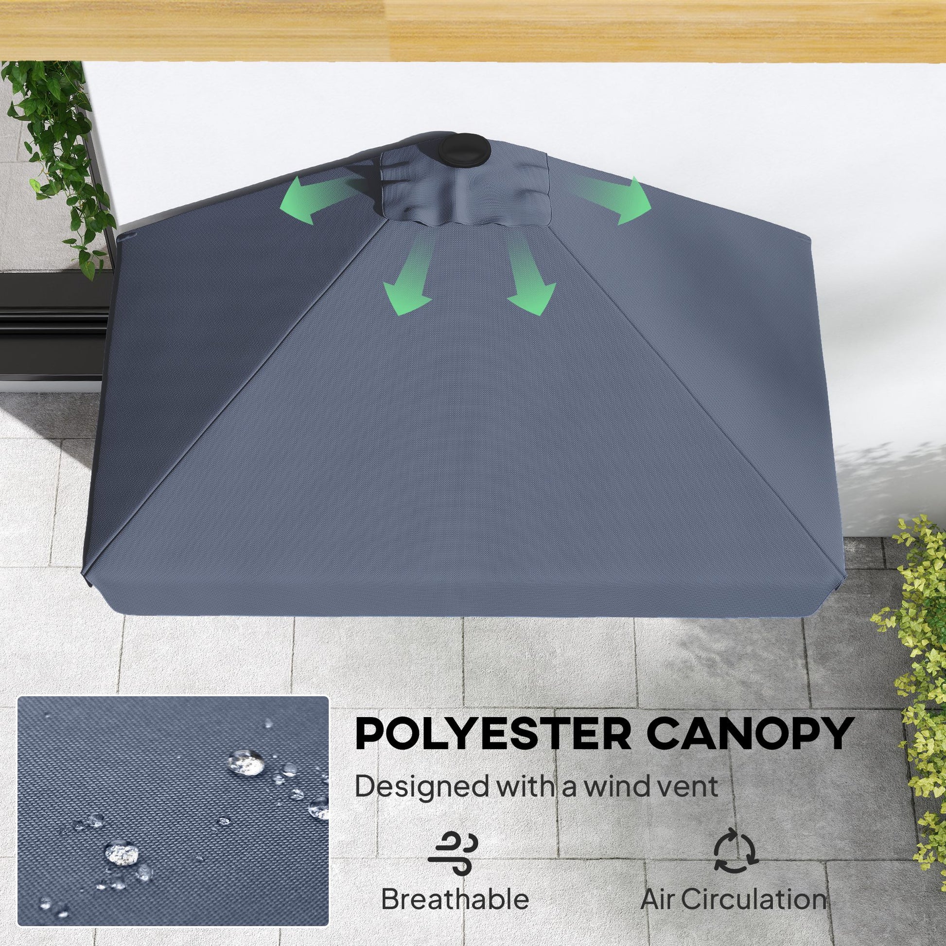 7.5ft Half Umbrella Semi Patio Parasol with Crank Handle, Top Vent for Garden, Balcony- NO BASE INCLUDED, Dark Blue
