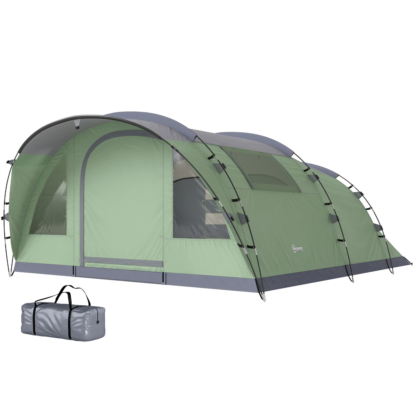 Multi-Room Camping Tent for 5 Person, Easy Set up Large Family Tent with 4 Windows, Porch, Light Green