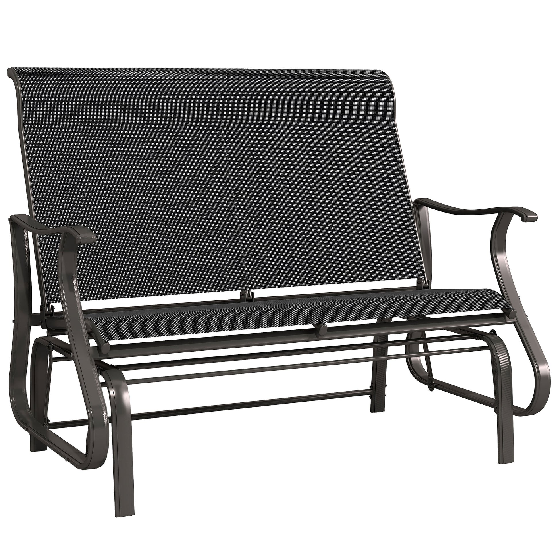 Garden Double Gliding Chair, Patio Glider Armchair for Outdoor, Backyard Mesh Seat and Backrest, Steel Frame Black