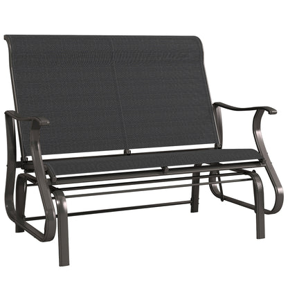 Garden Double Gliding Chair, Patio Glider Armchair for Outdoor, Backyard Mesh Seat and Backrest, Steel Frame Black
