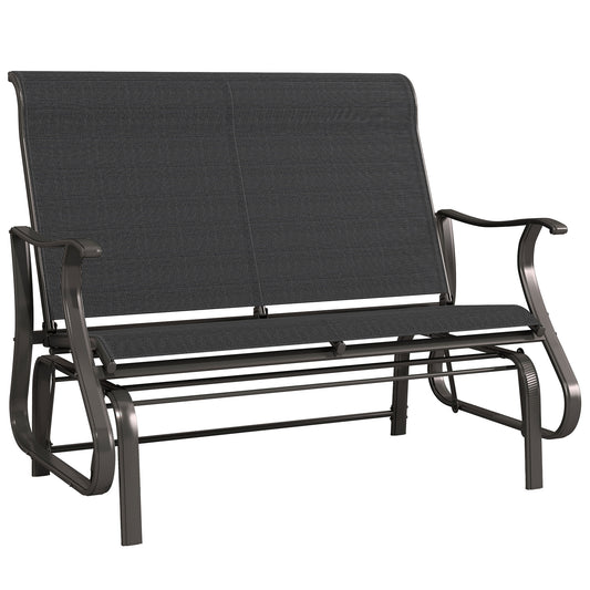 Garden Double Gliding Chair, Patio Glider Armchair for Outdoor, Backyard Mesh Seat and Backrest, Steel Frame Black