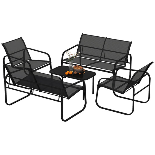 5-Piece Patio Furniture Set, Outdoor Conversation Set with 2 Loveseats, 2 Armchairs, Glass-Top Table, Black