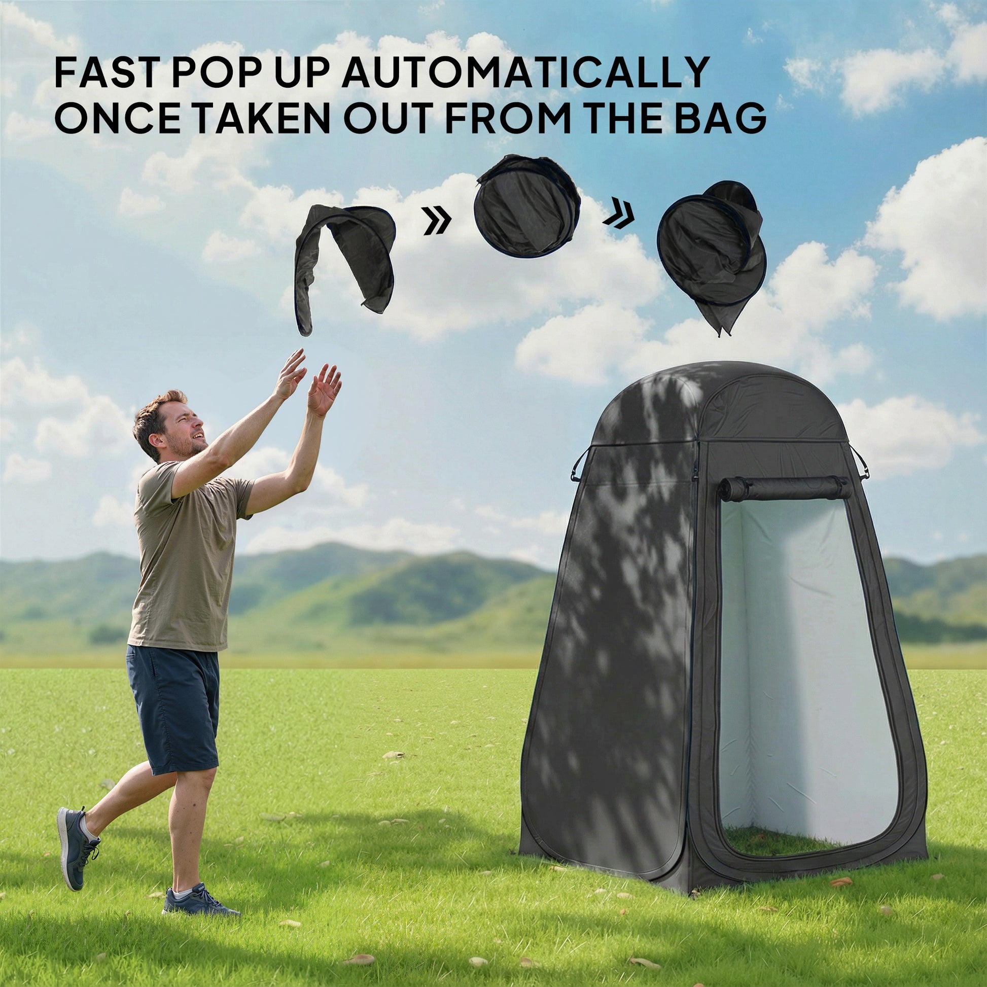Pop Up Shower Tent, Portable Privacy Room for Outdoor Changing, Dressing, Fishing Storage with Carrying Bag, Black