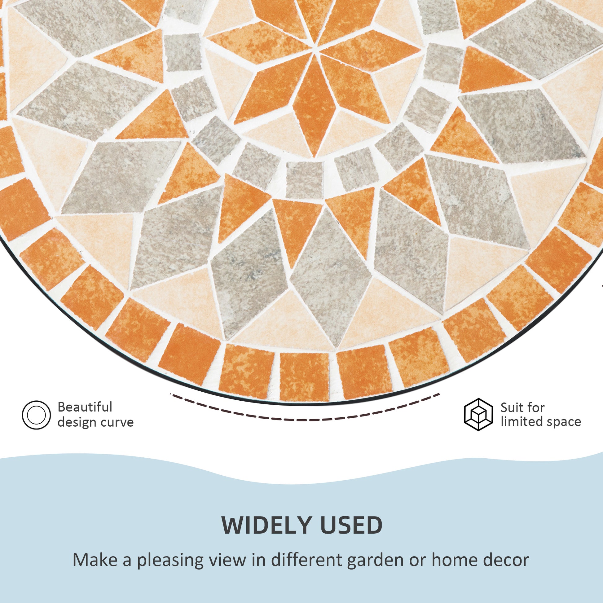 Mosaic Patio Table, Round Coffee Table with Metal Frame, Garden Furniture for Outdoor, Poolside, Yellow & Grey