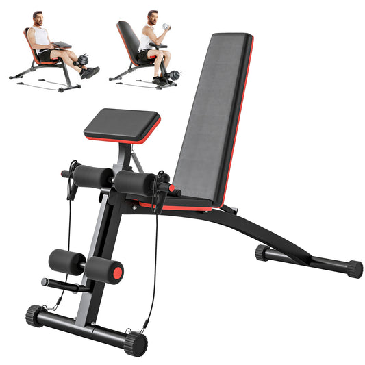 Soozier Foldable Press Bench Adjustable Dumbbell, Weight Training Bench Exercises Gym Chair, Black & Red