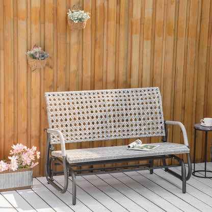 2 Seater Wicker Outdoor Glider Bench, Patio Swing Garden Bench, Garden Loveseat Rocking Chair, w/ Extra Wide Seat, Curved Backrest for Backyard, Poolside, Lawn, Mixed Grey
