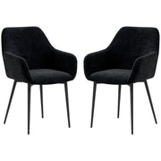 Dining Chairs Set of 2, Velvet-look Fabric Upholstered Kitchen Chairs with Backrest, Armrests and Steel Legs, Black