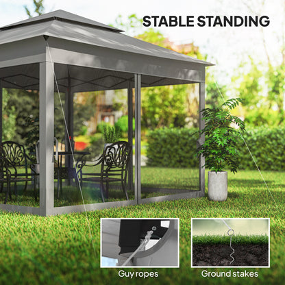 11' x 11' Pop Up Canopy 2-Tier Soft Top Shelter Event Tent w/ Netting Carry Bag for Patio Backyard Garden, Dark Grey