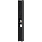 Narrow Bathroom Cabinet, Tall Bathroom Storage Cabinet with Barn Doors, Drawer and Adjustable Shelves, Black Wood Grain