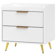 Bedside Table, Nightstand with 2 Drawers, Side End Table with Metal Legs for Bedroom, White