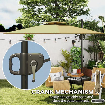Square Cantilever Patio Umbrella, Double Top Patio Hanging Offset Umbrella with Crank & Tilt, 8' x 9', khaki